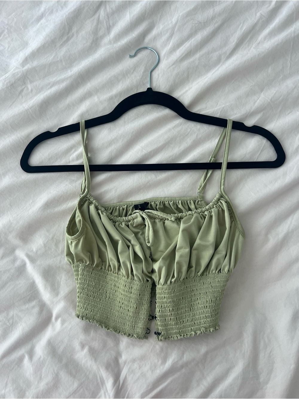 Urban Outfitters Sage Green Smocked Crop Top